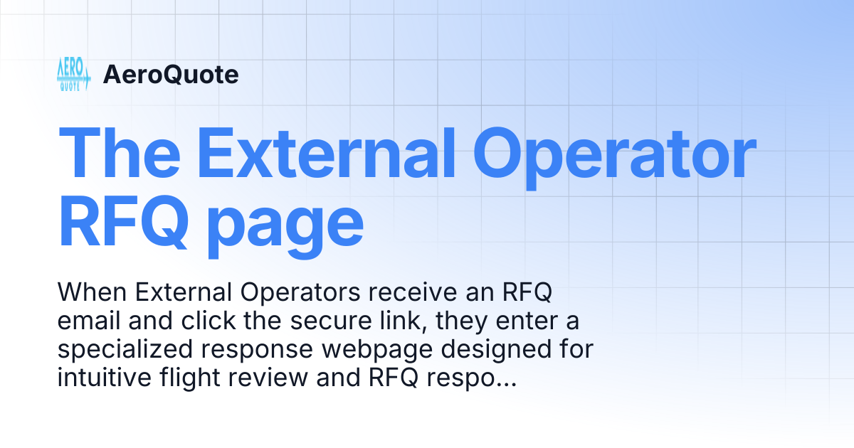 The External Operator RFQ page | AeroQuote